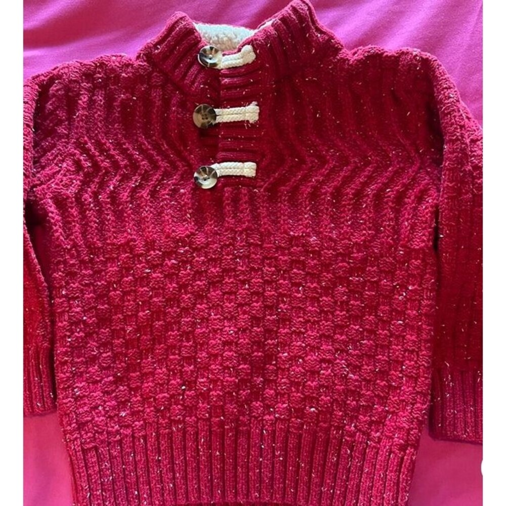 Cat & Jack 4T 5T Toddler Red Christmas Holiday Sweater Toggle Buttons Cable Knit - Picture 3 of 6